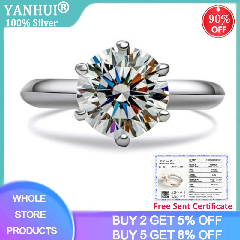 

Free Sent Certificate Real 925 Sterling Silver 18K Gold Wedding Rings 2.0ct 8.0mm Lab Diamond Fine Jewelry Rings for Women