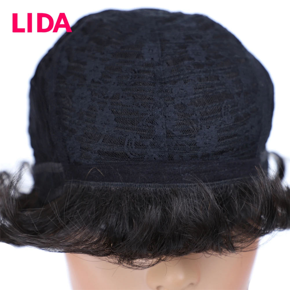 LIDA короткие парики из человеческих волос 120% Дестини натуральные волнистые человеческие волосы парики 6435 Remy бразильские человеческие волосы " машинные парики
