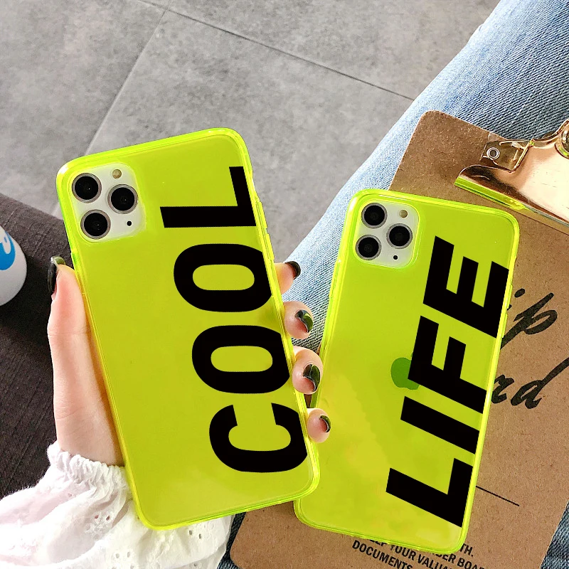 Флуоресцентный неоновый чехол для телефона с надписью COOL LIFE iPhone 11 Pro Max XR X XS 7 8 Plus