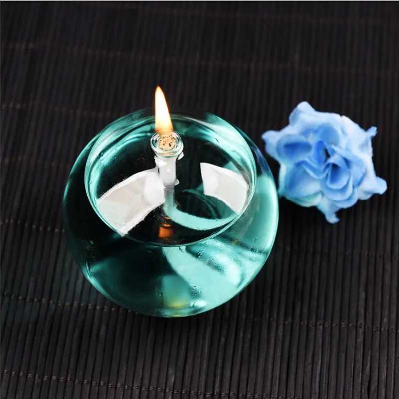 

9*8cm Round Shaped Glass Oil Lamp Home Decoration Love Handcraft Wedding Friend Favor Gift