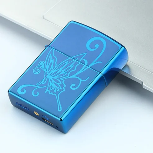 Зажигалка имеет специальную цену электрическая Usb перезаряжаемая двойная дуговая плазменная Зажигалка светодиодная Кнопка 5 цветов ветрозащитные, импульсные зажигалки - Цвет: 7