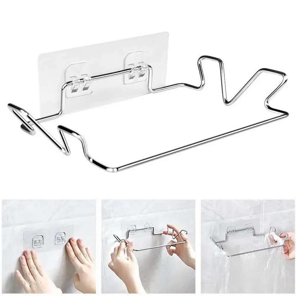 

Portable Stainless Steel Garbage Hanging Bag Kitchen Trash Storage Rack Bag Hook Scouring Pad Dry Shelf Holder Kitchen Organzier