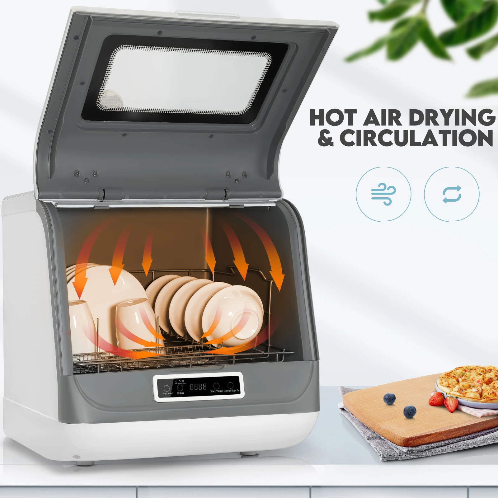 Lavavajillas de 5L, armario de desinfecci&oacute;n peque&ntilde;o de escritorio dom&eacute;stico completamente autom&aacute;tico, platos integrados inteligentes, lavadora de cocina-5