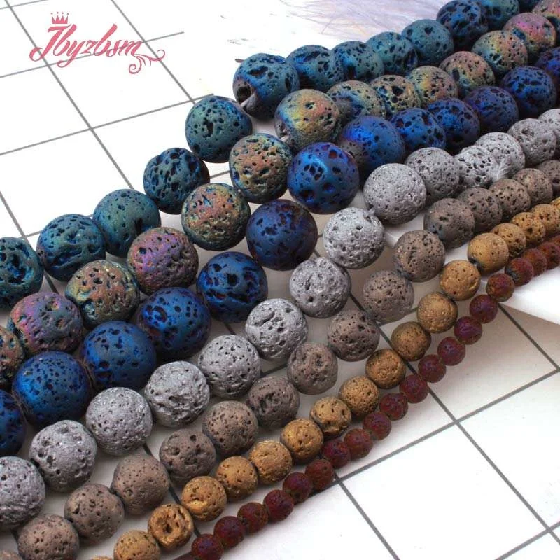 Круглые Бусины Из лавового камня с металлическим покрытием бусины из