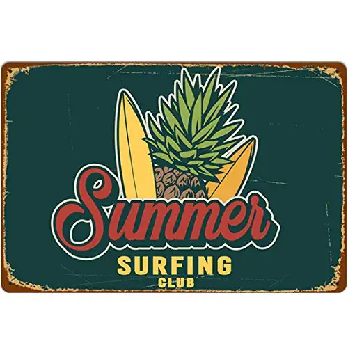 

Free Pintree Original Retro Design Summer Surfing Club Tin Metal Signs Wall Art | Thick Tinplate Print Poster Wall Decoration