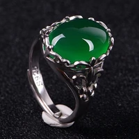 natural green chalcedony hand carved water drop ring fashion boutique jewelry men and women green agate ring opening adjustable