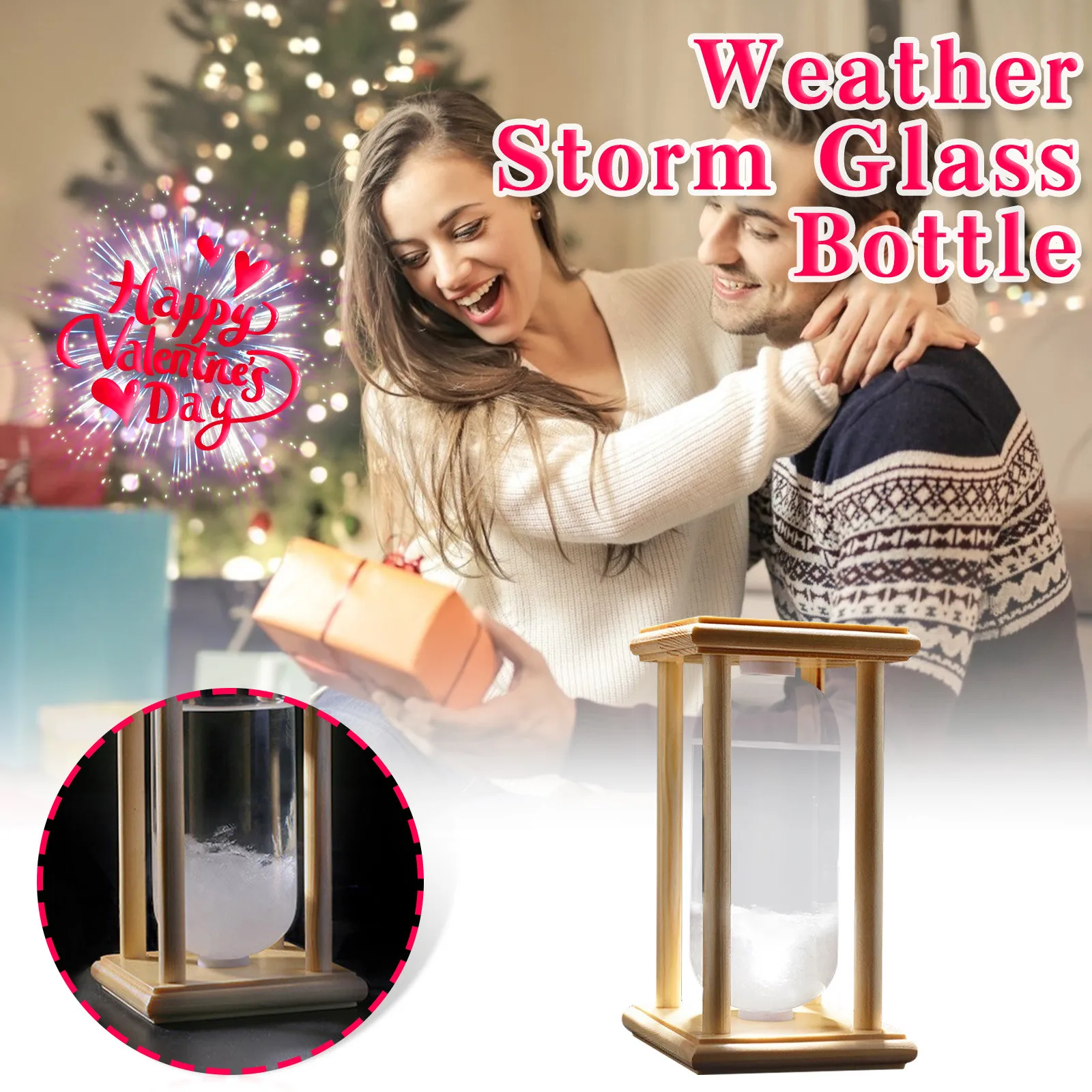 

Mini Desktop Droplet Storm Weather Forecast Glass Bottle Predictor Monitor Barometer With Wooden Frame For Home Decoration d7