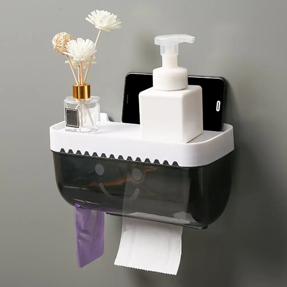 

Punch-free Plastic Wall Hanging Mounted Tissue Box Toilet Paper Storage Holder Case Organizer Bathroom Tool