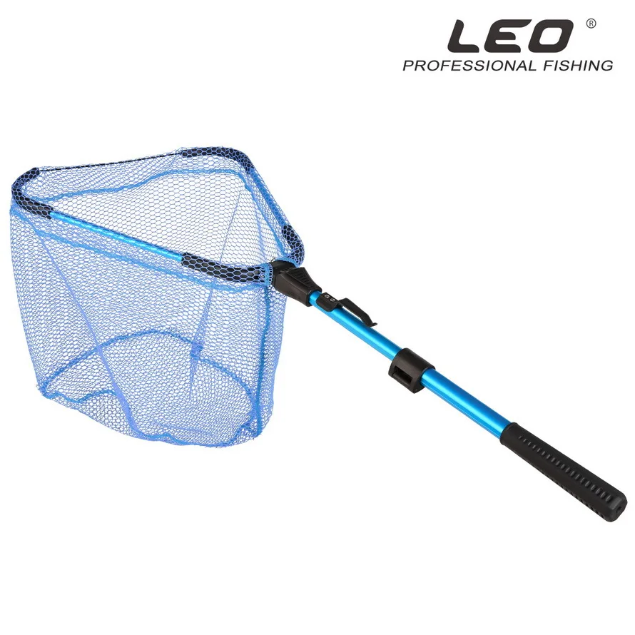 

28109 LEO [Blue triangle dip net 2 sections shrink] telescopic aluminum alloy fly fishing fishing net