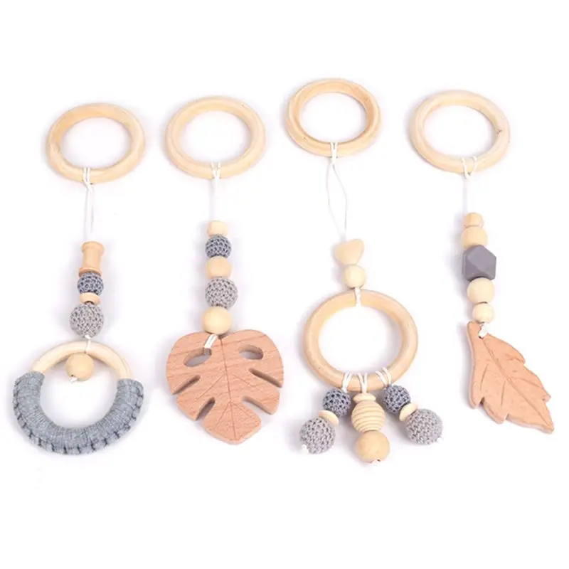 

4Pcs/Set Baby Nordic Gym Frame Hanging Pendants Wooden Ring Teether Molar Gifts 40JC