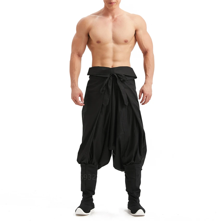 

Japanese Traditional New Pants White Black Gray Samurai Wide Leg Pants Pure Color Trousers Loose One Size Man Male Casual Kimono