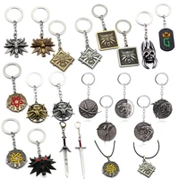 hot game wild hunt keychain wolf head logo alloy pendant geralt vintage key chains bag car key holder men jewelry gifts llaveros