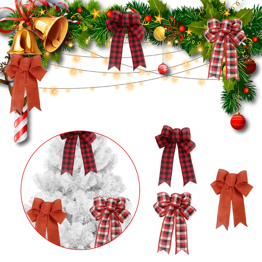 

Merry Christmas Tree Bows Red Cotton Linen Bowknot Ornaments For Christmas Tree Wreath Window Holiday Indoor Outdoor Decora 1pc