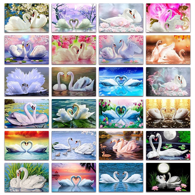 

New 5D Full Diamond painting embroidery Animals swan DIY Diamond mosaic Home decor Love Flowers river cross stitch picture E085