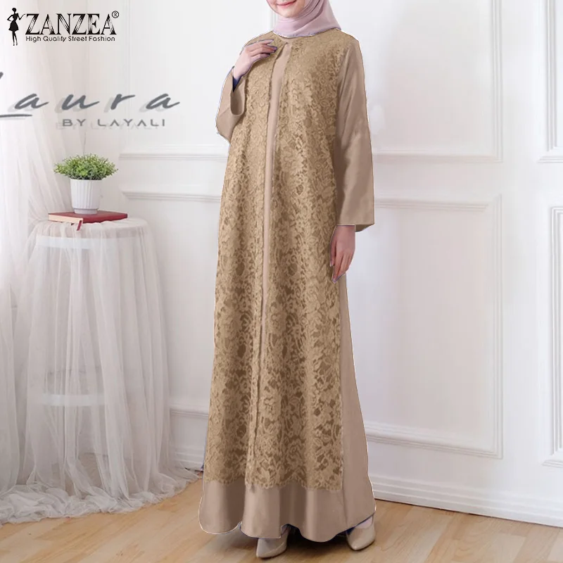Женское длинное платье-рубашка ZANZEA, винтажное платье-кафтан, абайя, вязаное крючком, сарафан в турецком стиле, для вечевечерние