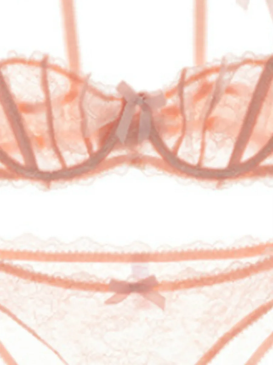 

Pink Sexy Linger Set Lace Soft Underwire Push Up Underwear Women Non-Adjusted Straps Half Cup Plain Bra Sets Suits Low Briefs