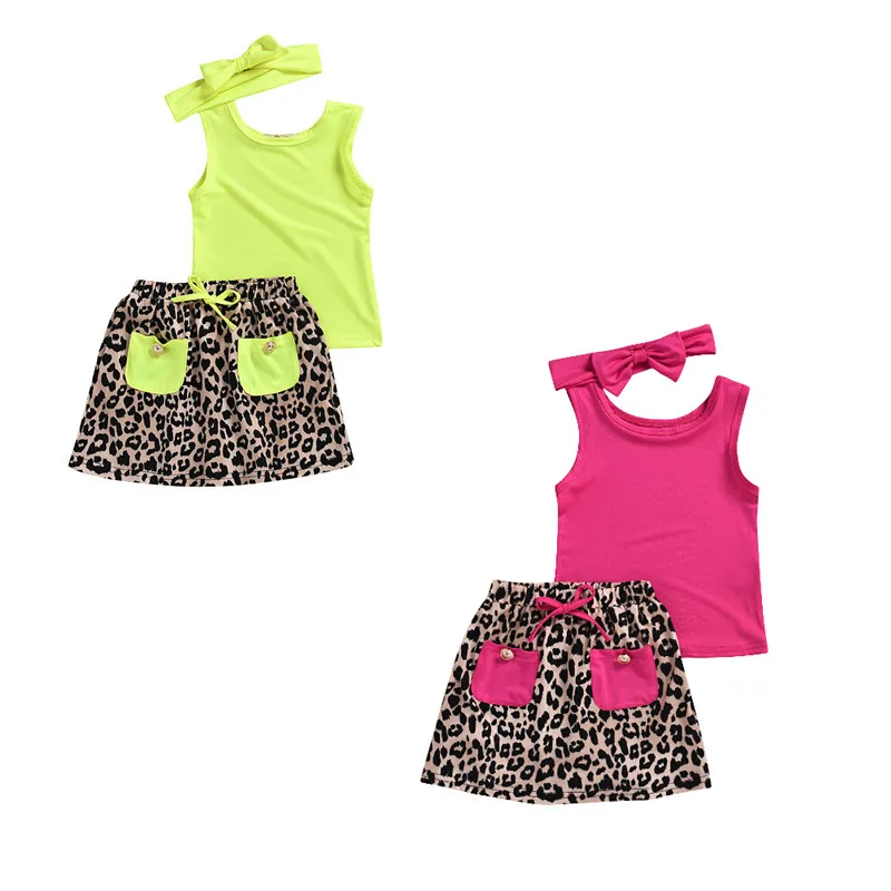 3PCS Newborn Toddler Kid Baby Girl T-Shirts Tops+ Leopard print Skirts +Headband 3pcs Sunsuit Clothes 2-6Y | Мать и ребенок