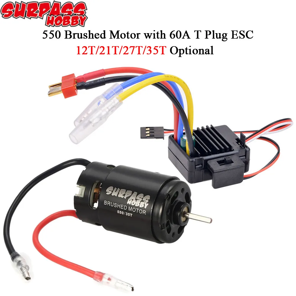 

WP-1060-RTR 60A Brushed T Plug ESC 550 12T 21T 27T 35T Motor for 1/10 1/12 RC Tamiya Traxxas Redcat RC Car Rock Crawler