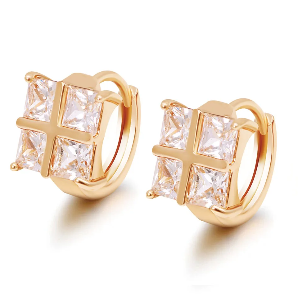 MxGxFam высококачественные золотистые серьги кольца 18 k квадратные с прозрачным