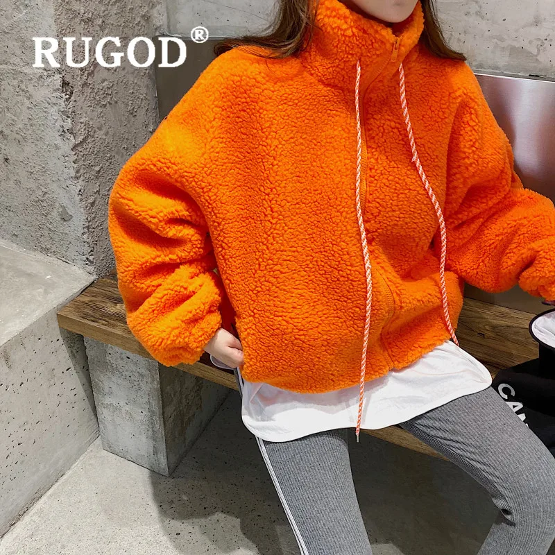Женская толстовка с воротником-стойкой RUGOD оранжевое кашемировое пальто