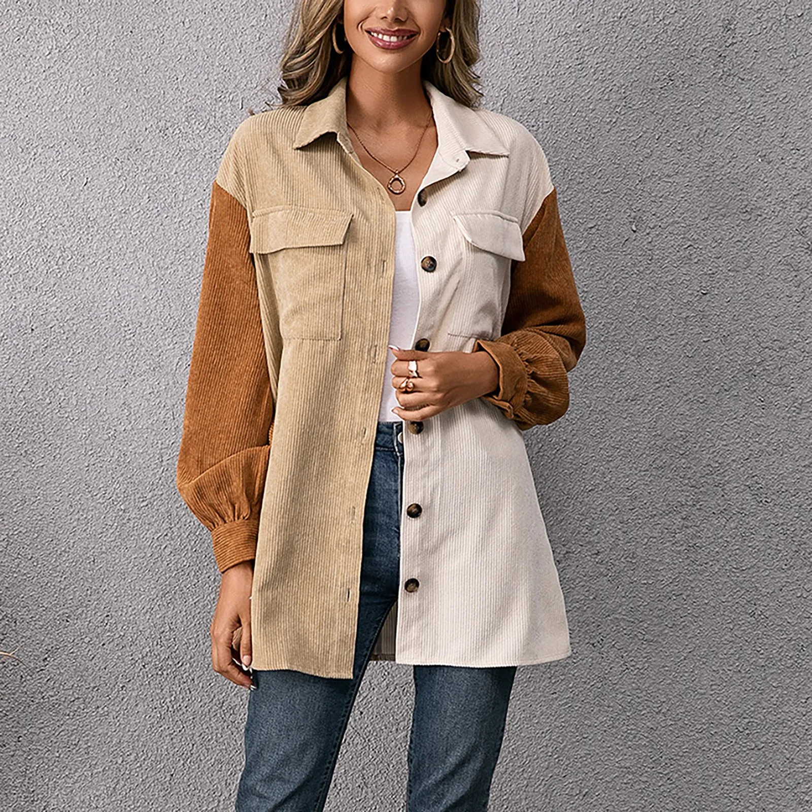 Женская модная повседневная однобортная шерстяная Свободная рубашка с отложным