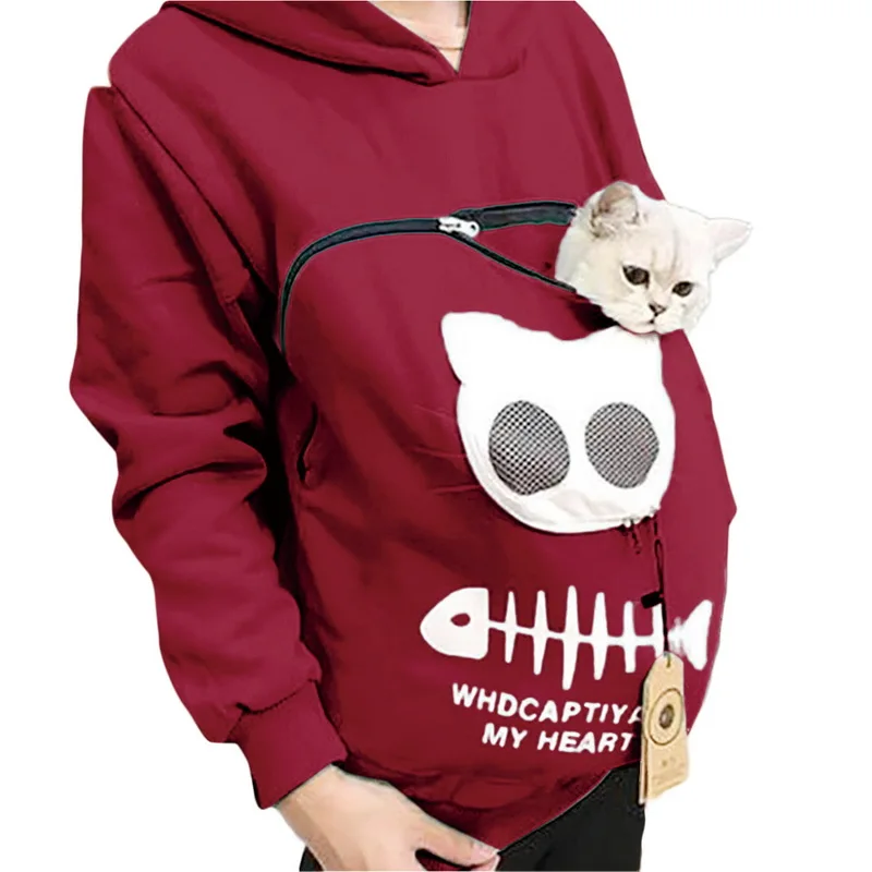 

2020 Autumn Winter Women Sweatshirts Oversize Animal Carry Cat Breathable Pullover Hoodies Fashion Casual Sweatshirt Wome
