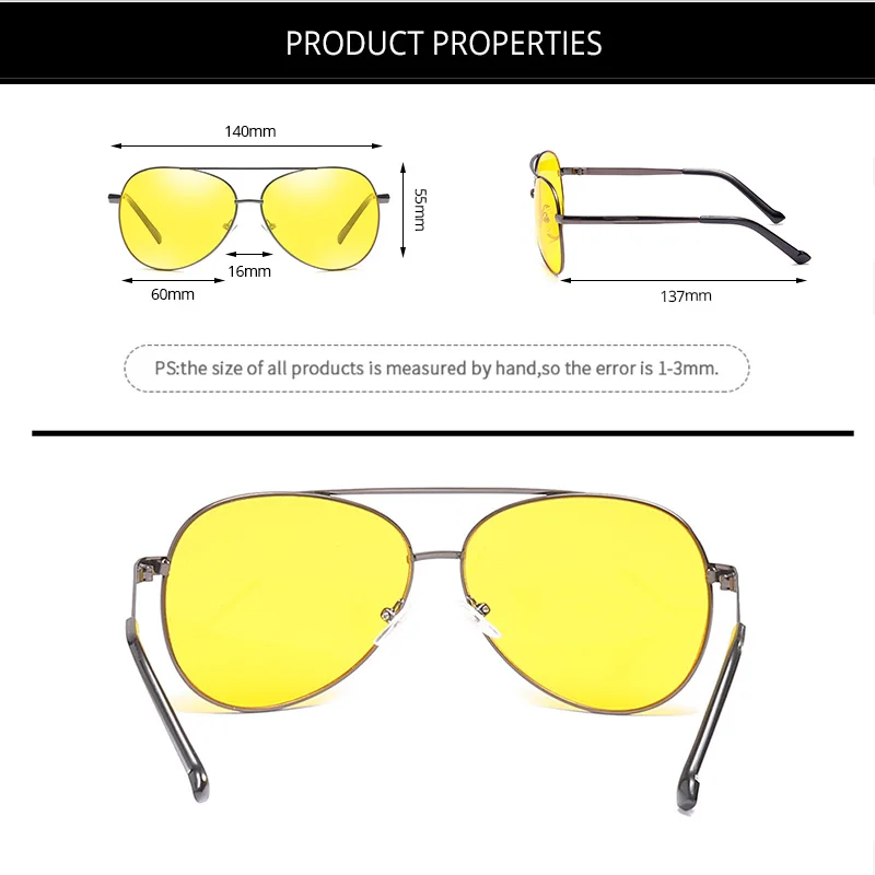 

Pro Acme Classic Pilot Night Vision Glasses For Men Women Metal Frame Yellow Lens Sunglasses Driver Glasses for Driving CC0101