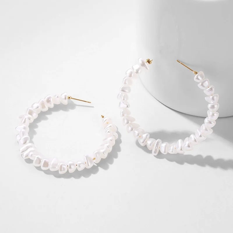 TOMTOSH Gold Circle Pearl Hoop Earrings For women Silver Large Huggie Round Big Ear Rings fashion jewelry accessories Gift