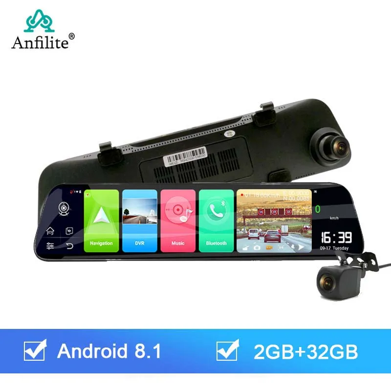Видеорегистратор Anfilite 12 дюймов Android 8 1 ADAS 4G FHD 1080P зеркало заднего вида 2 Гб ОЗУ + 32