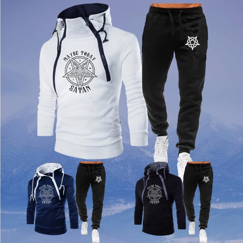 

Men's Tracksuits Fall Winter Long Sleeve Double-stranded Zipper Hoodie and Trousers Windproof Motorcycle Suits