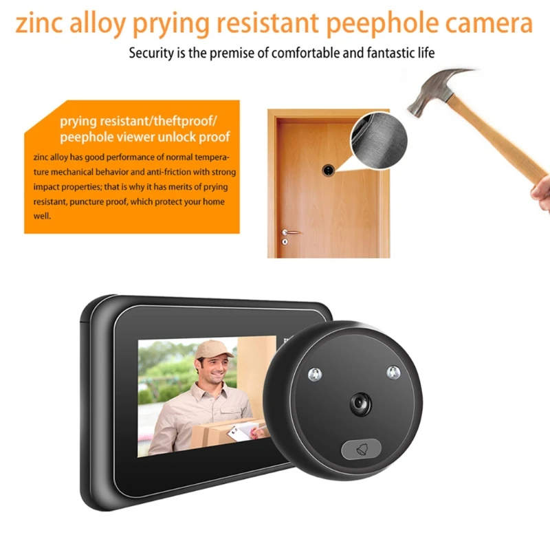 

Smart Wireless Video Doorbell Security Camera Door Hole Diameter 0.55-1.18'' 3 x AAA Batteries Powered
