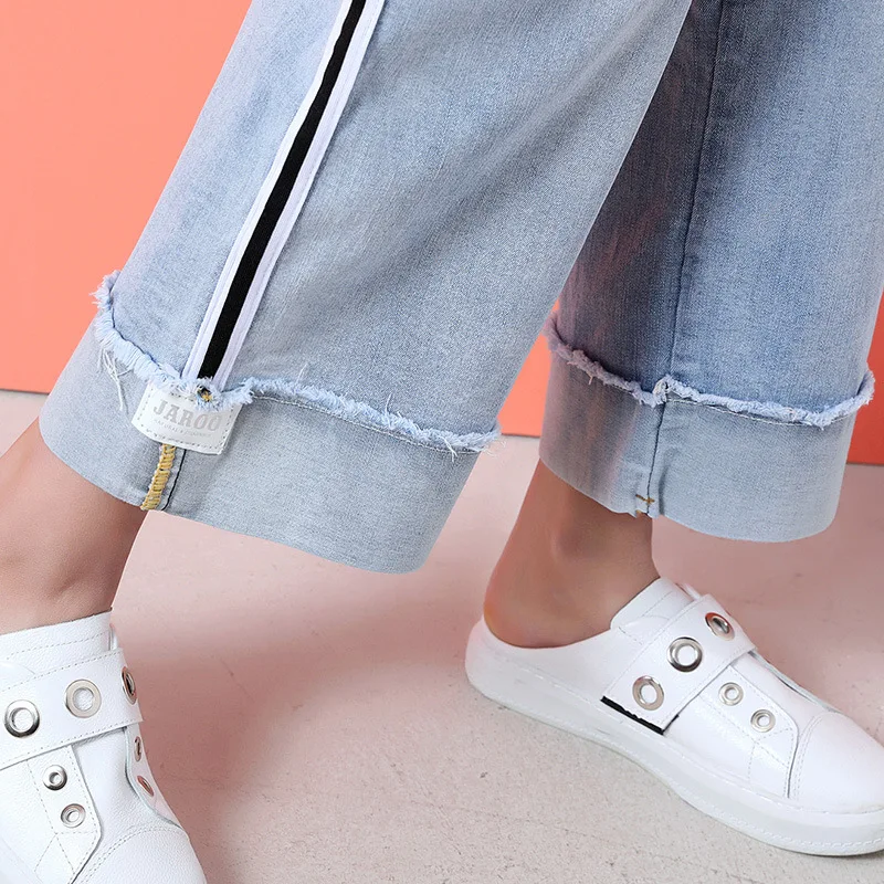 Loyalget джинсы для женщин большие размеры модные отбеленные с эластичной резинкой