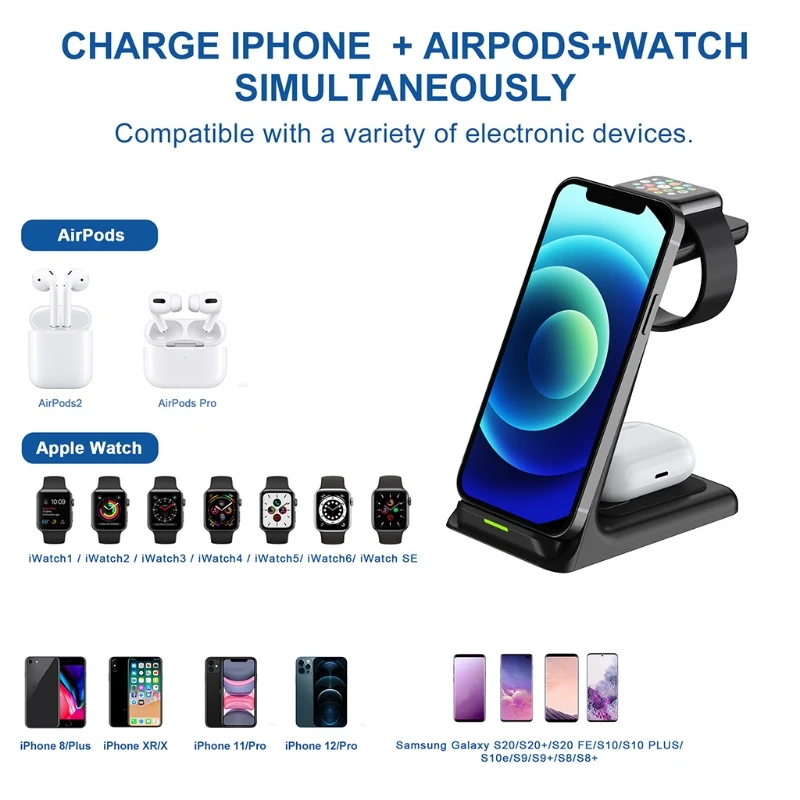 

Wireless Charger C200 3 in 1 Wireless Charging Station Fast Wireless Charger Stand for i-Phones Watch SE 6 5 4 3 2