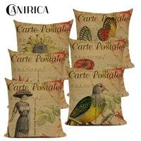 canirica vintage cushion cover postcard pillow cover for living room decorative pillows linen pillow case home decor customized