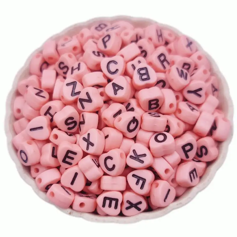 

50Pcs 4*7mm Candy Color Heart Letter Loose Beads For Jewelry Making DIY Single Hole Necklace Bracelet Pendant