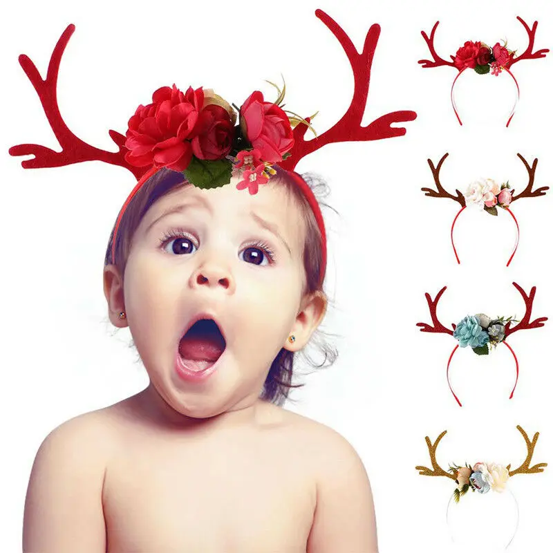 Для маленькой девочки забавная оленьих рогов и повязка на голову с цветами Цветы