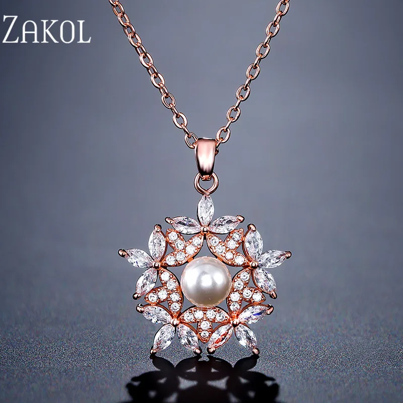 Винтажный кулон ZAKOL с искусственным жемчугом и фианитом модный для женщин