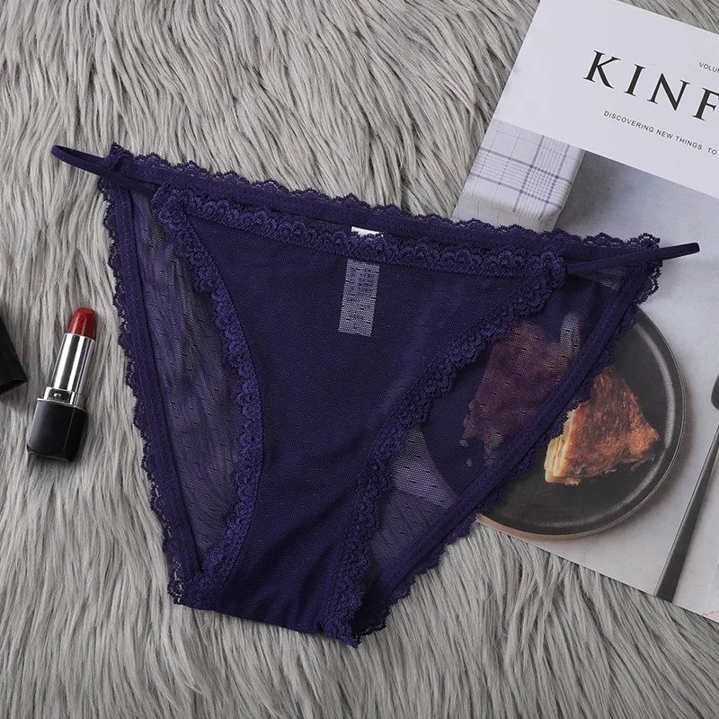 

Fashionable Women 's Underwear Lace Hollowed Out Oversize T-shaped Briefs Transparent Sexy Ribbon Mesh M / L / XL