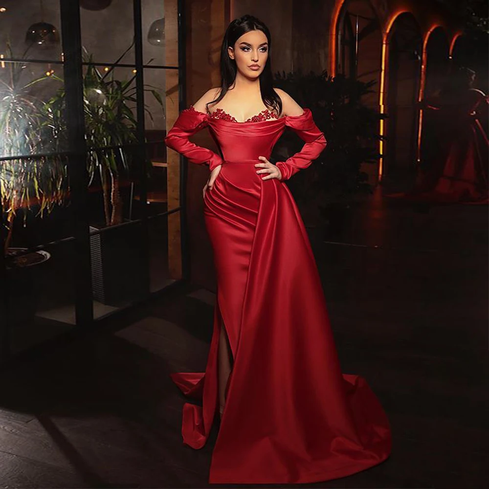 

High Quality Charming Party Dress Bead Sweetheart With Mermaid High Side Split Red Carpet Evening Dresses