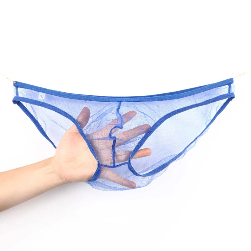 

Men's Sexy Low Waist Ultra-Thin Mesh Transparent Underwear Large Size Briefs Men Briefs With U Convex Bag