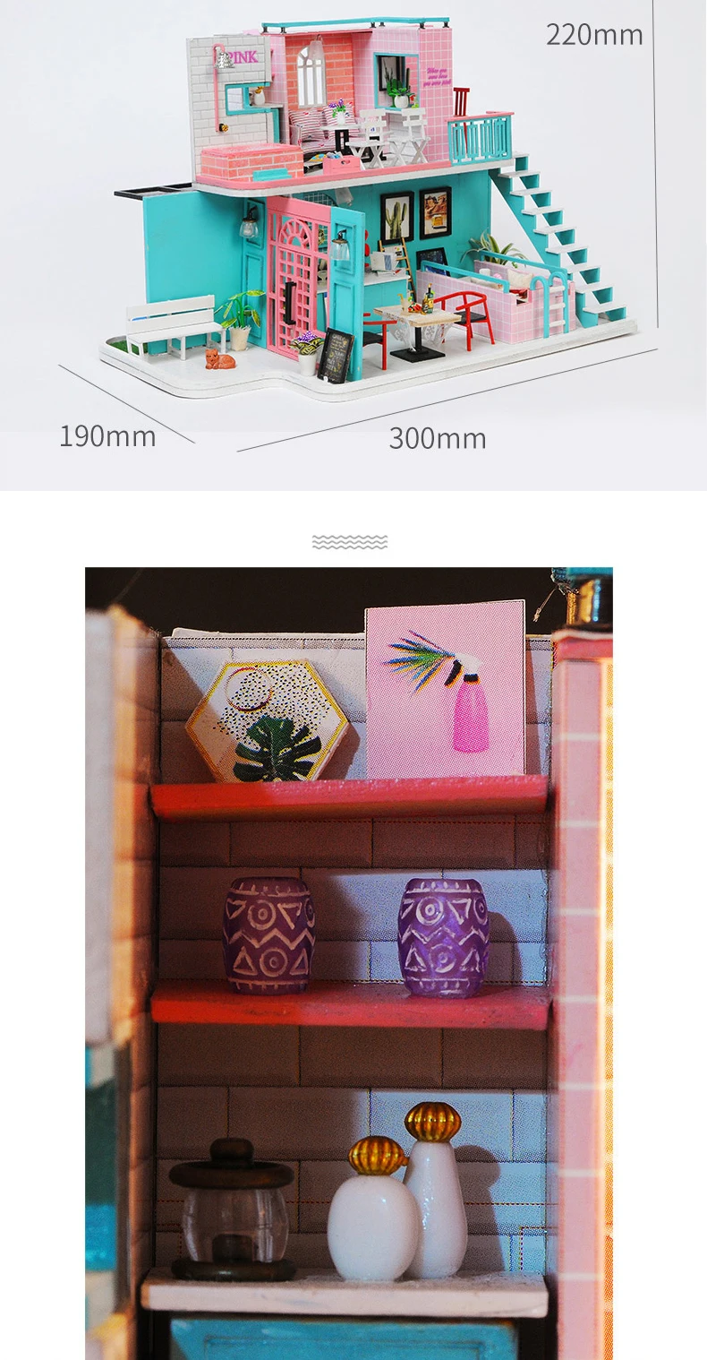 Muñeca casa miniatura DIY casa de muñecas con muebles de casa de madera juguetes para niños Regalo de Cumpleaños A066