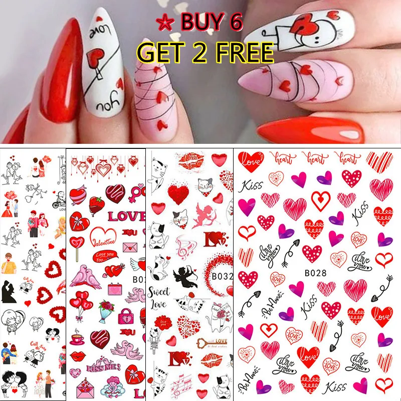 

3D Valentine Sticker For Nails Cute Cartoon Lover Heart Sliders For Nail Gang Girl DIY Design Decals Manicures Nail Art Decor