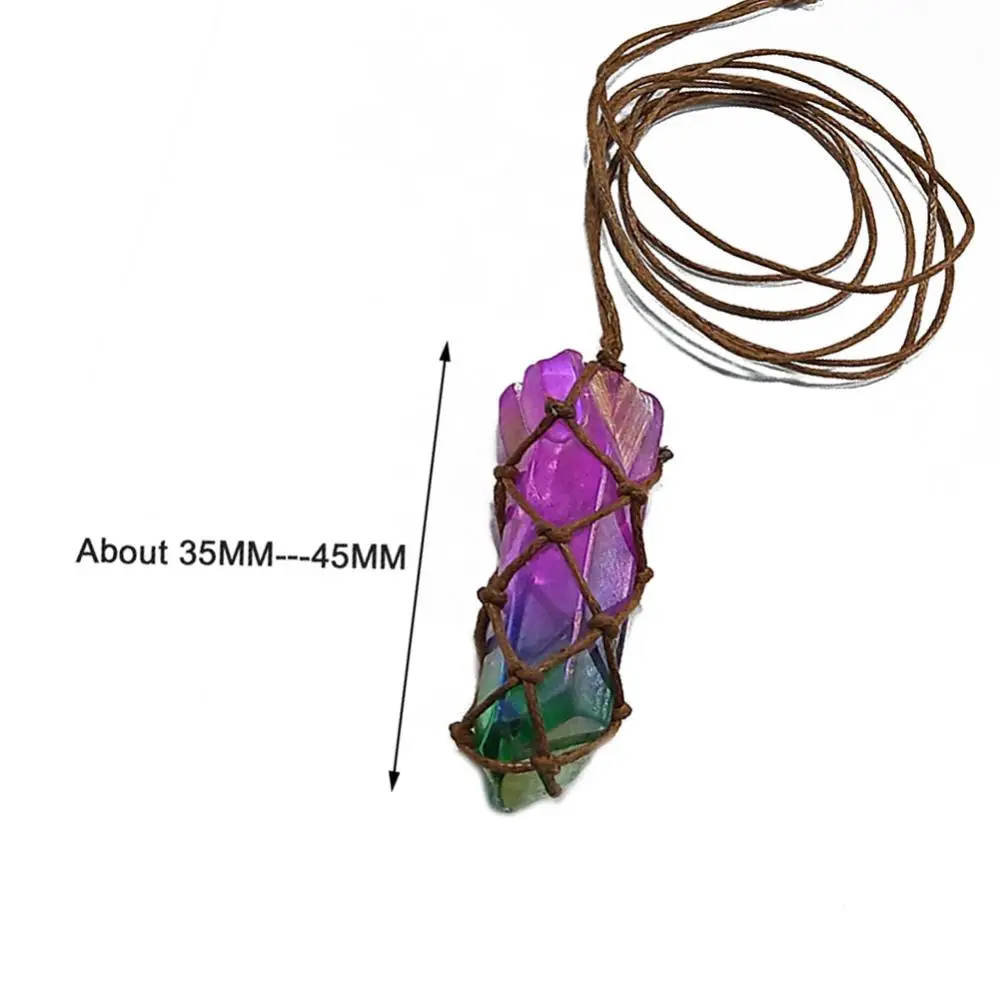 

70% Hot Sale Unisex Natural Faux Crystal Column Pendant Handmade Weave Rope Necklace Jewelry
