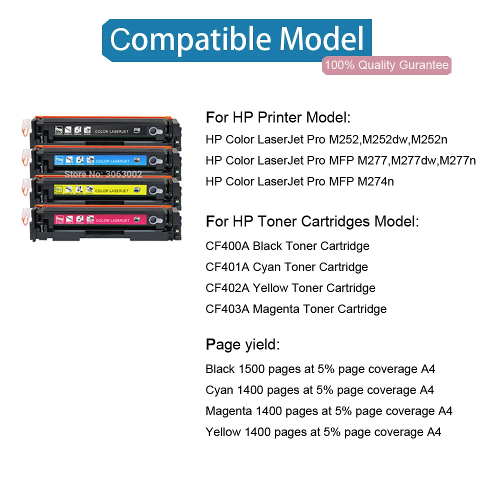 Замена 4x картриджей с током для HP 201a CF400a CF401a Laserjet Pro M252 M252n M252dw MFP M277 M277n M277dw |