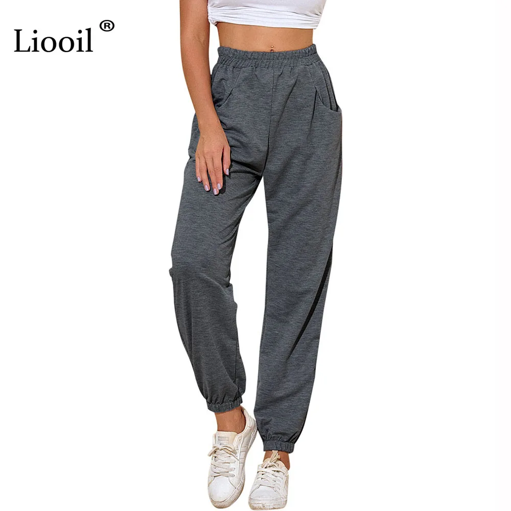 

Liooil Черные Серые мешковатые спортивные брюки с высокой талией сексуальные брюки с карманами 2021 уличная одежда повседневные свободные джог...