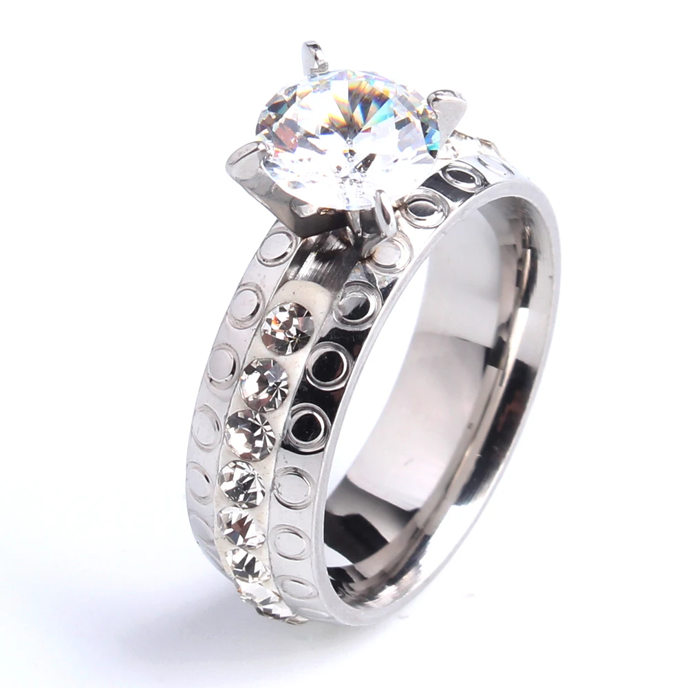 

wedding rings 6mm silver color Brand Insert Zircon Single row rhinestone 316L Stainless Steel finger rings for women wholesale