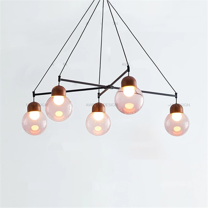 

Modern amber glass ball pendant lights living room study dining room Nordic classic bedroom bedside hanging lamps decor lighting