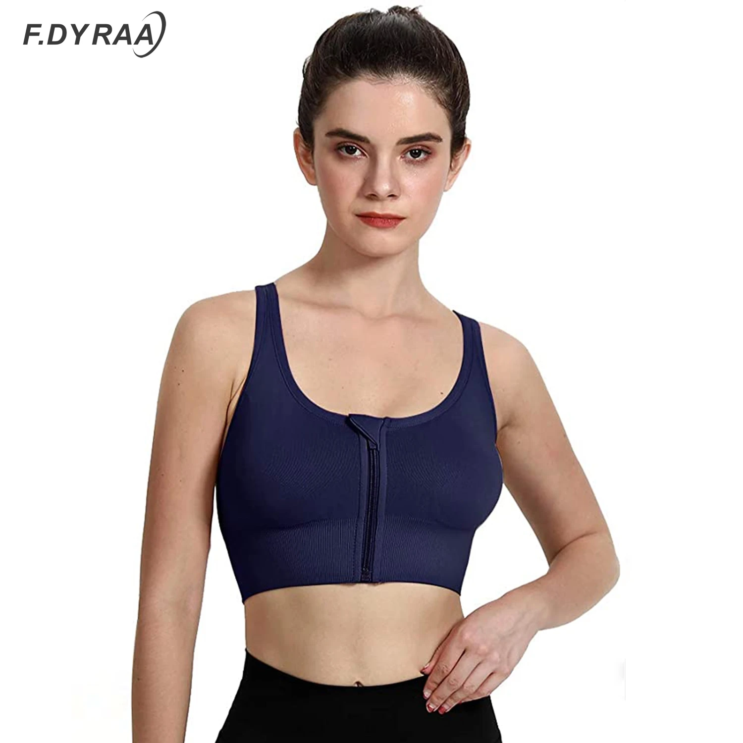 F.DYRAA Front Zipper Sports Bra Sexy Women Solid Yoga Tank Crop Top Fitness Push up Shockproof Bra Running Athletic Fast Dry