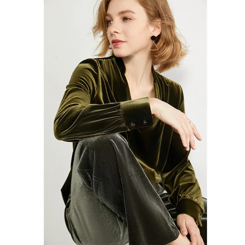 

Spring Summer Women's Shirts 2021 Fashion Tops Wild Loose Conventional Street Style Solid Color Long-sleeved Stand Collar