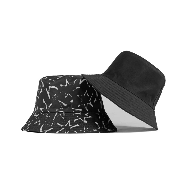 2021 Summer Printed Fisherman Hat Women Men Panama Bucket Cap Black White Graffiti Maker Cotton Formal Hat  Double-Side-Wear